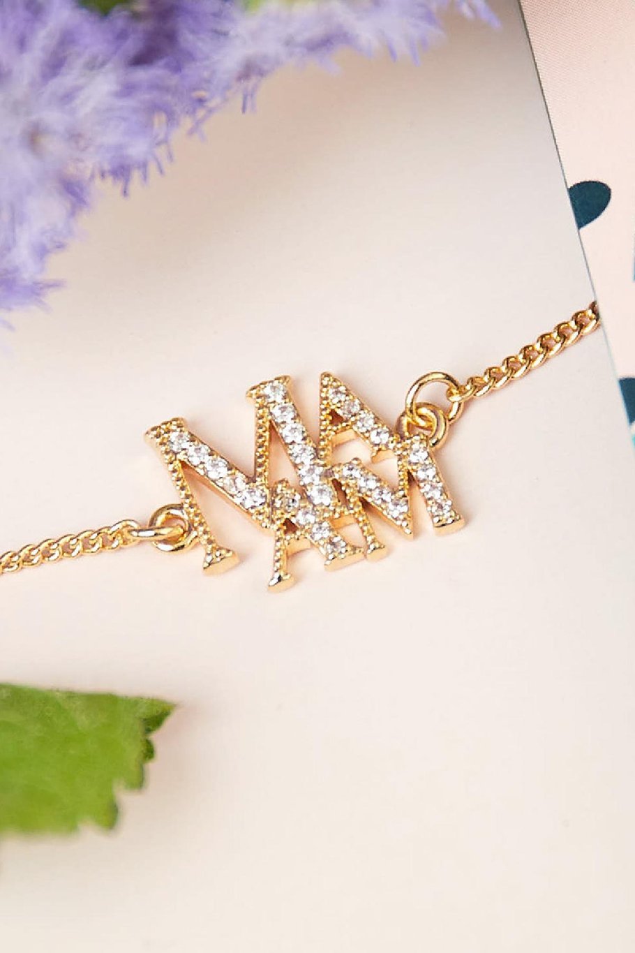 Bracelet en cuivre avec petites pierres de zircon avec texte Mama Couleur or Cuivré Image2